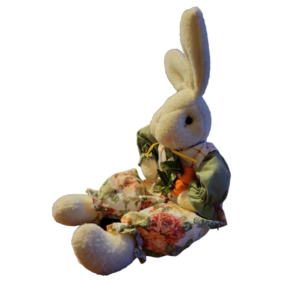 Vtg Stuffed Easter Bunny Rabbit Floral Carrots Ruffles - Picture 2 of 8